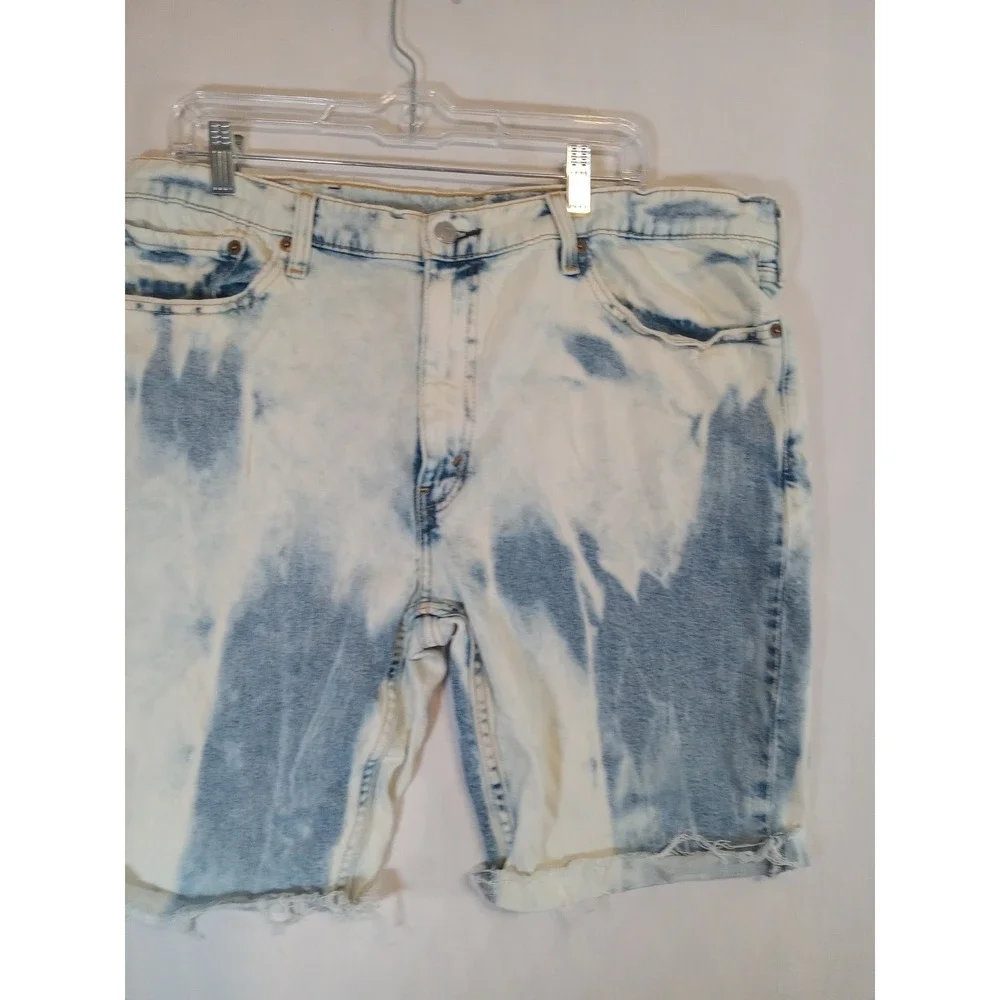 LEVI'S MENS 511  SHORTS DENIM INDIGO & OFF-WHITE SIZE 38 Raw Hem Distressed